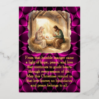 Tarjeta Festiva Con Relieve Metalizado Tarjeta de Navidad de Jesús Bebé en el Pesebre con