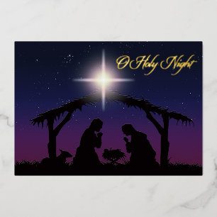 Tarjeta Festiva Con Relieve Metalizado Tarjeta de Navidad de Noche Santa con Hojuela de O