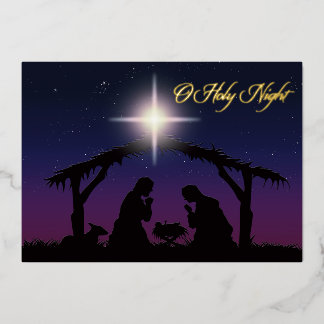 Tarjeta Festiva Con Relieve Metalizado Tarjeta de Navidad de Noche Santa con Hojuela de O