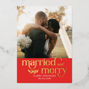Tarjeta Festiva Con Relieve Metalizado Tarjeta de Navidad de recién casados con foto aleg