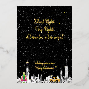 Tarjeta Festiva Con Relieve Metalizado Tarjeta de Navidad de Taxi City Nueva York con Fot