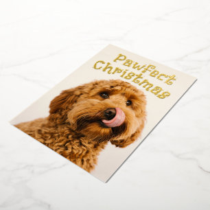 Tarjeta Festiva Con Relieve Metalizado Tarjeta de Navidad divertida de perro con lámina d