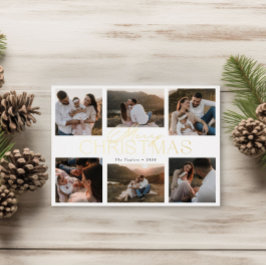 Tarjeta Festiva Con Relieve Metalizado Tarjeta de Navidad elegante con foil y seis fotos