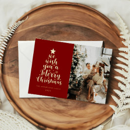 Tarjeta Festiva Con Relieve Metalizado Tarjeta de Navidad Merry Christmas con guion mínim
