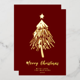 Tarjeta Festiva Con Relieve Metalizado Tarjeta de Navidad minimalista con árbol de foil