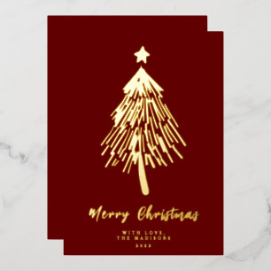 Tarjeta Festiva Con Relieve Metalizado Tarjeta de Navidad minimalista con árbol de foil