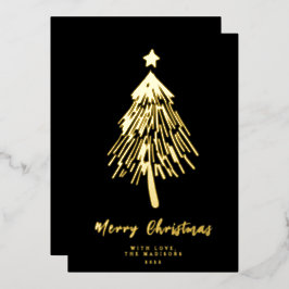 Tarjeta Festiva Con Relieve Metalizado Tarjeta de Navidad minimalista con árbol de foil