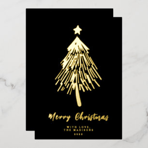 Tarjeta Festiva Con Relieve Metalizado Tarjeta de Navidad minimalista con árbol de foil
