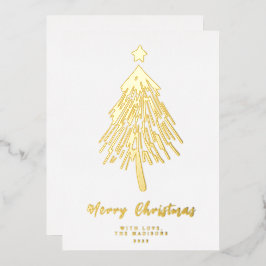 Tarjeta Festiva Con Relieve Metalizado Tarjeta de Navidad minimalista con árbol de Navida