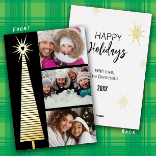 Tarjeta Festiva Con Relieve Metalizado Tarjeta de Navidad minimalista con árbol de oro y