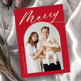 Tarjeta Festiva Con Relieve Metalizado Tarjeta de Navidad minimalista con guión rojo y do