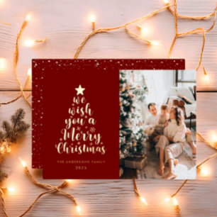 Tarjeta Festiva Con Relieve Metalizado Tarjeta de Navidad Minimalista con Letra Roja y Fe