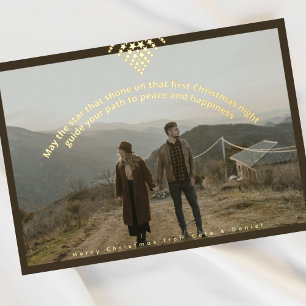 Tarjeta Festiva Con Relieve Metalizado Tarjeta de Navidad moderna boho con estrella de lá