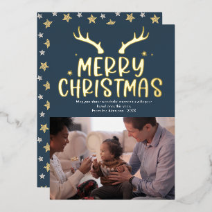 Tarjeta Festiva Con Relieve Metalizado Tarjeta de Navidad moderna con estrellas de foto d