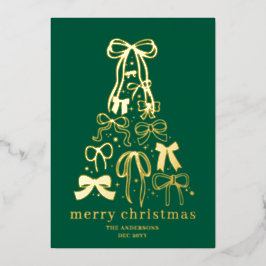 Tarjeta Festiva Con Relieve Metalizado Tarjeta de Navidad moderna verde con hoja de oro