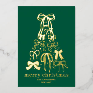 Tarjeta Festiva Con Relieve Metalizado Tarjeta de Navidad moderna verde con hoja de oro