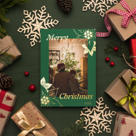 Tarjeta Festiva Con Relieve Metalizado Tarjeta de Navidad personalizada con foto botánica