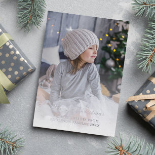 Tarjeta Festiva Con Relieve Metalizado Tarjeta de Navidad plateada personalizada con foto
