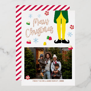 Tarjeta Festiva Con Relieve Metalizado Tarjeta de Navidades Elf con foto