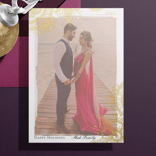 Tarjeta Festiva Con Relieve Metalizado Tarjeta de oro con foto de Mehndi para vacaciones