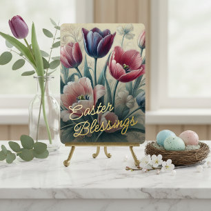 Tarjeta Festiva Con Relieve Metalizado Tarjeta de papel de oro con tulipanes para bendici