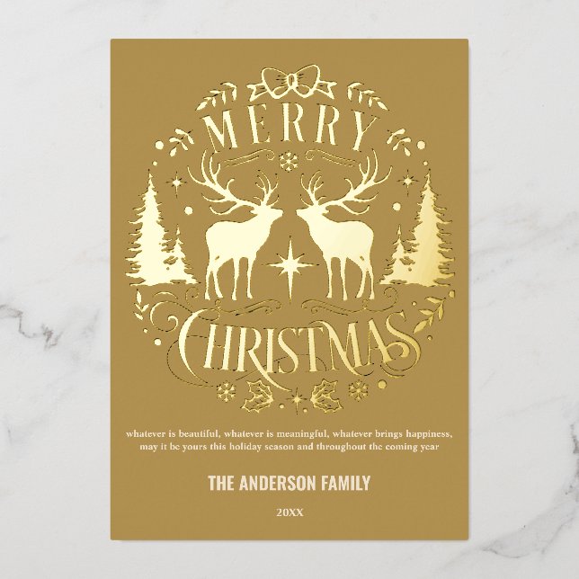 Tarjeta Festiva Con Relieve Metalizado Tarjeta de Relieve metalizado de reno plateado de  (Anverso)