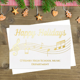 Tarjeta Festiva Con Relieve Metalizado Tarjeta de Relieve metalizado dorado Musical Notes