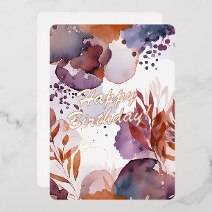 Tarjeta Festiva Con Relieve Metalizado Tarjeta de Relieve metalizado Watercolor Floral Ha