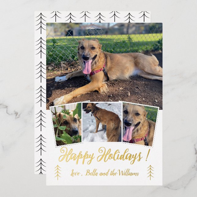 Tarjeta Festiva Con Relieve Metalizado Tarjeta de vacaciones blanca con lámina dorada de  (Anverso/Reverso)