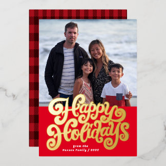 Tarjeta Festiva Con Relieve Metalizado Tarjeta de vacaciones con foto cuadrada de papel d