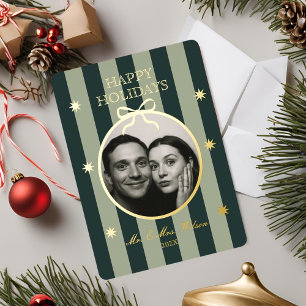 Tarjeta Festiva Con Relieve Metalizado Tarjeta de vacaciones con foto de adorno a rayas v