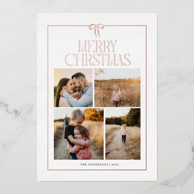 Tarjeta Festiva Con Relieve Metalizado Tarjeta de vacaciones con gran lazo de foil (Anverso)