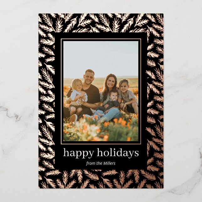 Tarjeta Festiva Con Relieve Metalizado Tarjeta de vacaciones con lámina de marco de pino  (Anverso )