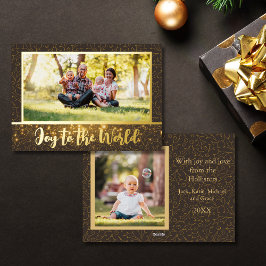 Tarjeta Festiva Con Relieve Metalizado Tarjeta de vacaciones con lámina dorada "Joy to th