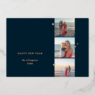 Tarjeta Festiva Con Relieve Metalizado Tarjeta de vacaciones con triple foto de estrella