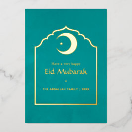Tarjeta Festiva Con Relieve Metalizado Tarjeta de vacaciones de Eid Mubarak con papel de 