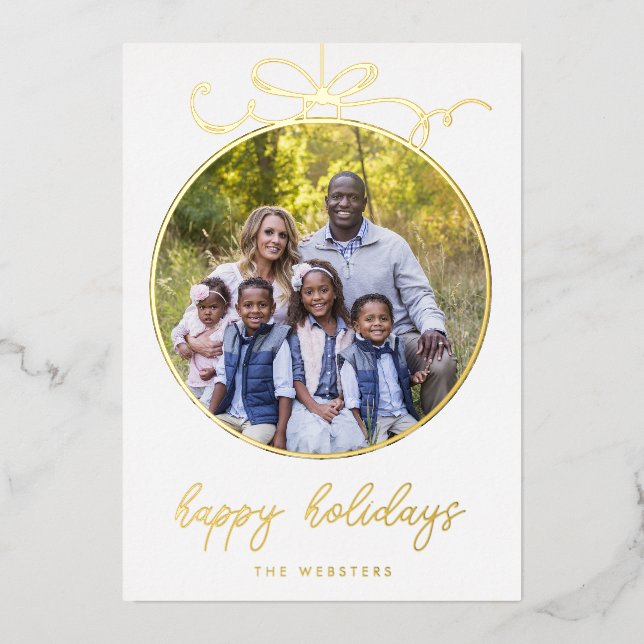 Tarjeta Festiva Con Relieve Metalizado Tarjeta de vacaciones de foto con adorno de lazo c (Anverso)