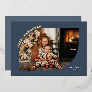Tarjeta Festiva Con Relieve Metalizado Tarjeta de vacaciones de Hanukkah con lámina de ma