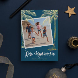 Tarjeta Festiva Con Relieve Metalizado Tarjeta de vacaciones de Mele Kalikimaka con foto