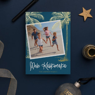 Tarjeta Festiva Con Relieve Metalizado Tarjeta de vacaciones de Mele Kalikimaka con foto