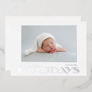 Tarjeta Festiva Con Relieve Metalizado Tarjeta de vacaciones de Navidad con foto de papel