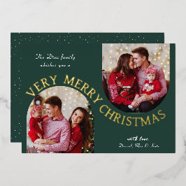 Tarjeta Festiva Con Relieve Metalizado Tarjeta de vacaciones de Navidad con foto de papel