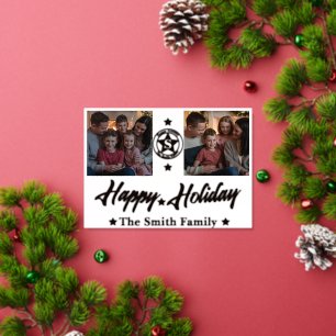 Tarjeta Festiva Con Relieve Metalizado Tarjeta de vacaciones elegante con nombre de famil