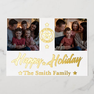 Tarjeta Festiva Con Relieve Metalizado Tarjeta de vacaciones elegante con nombre de famil