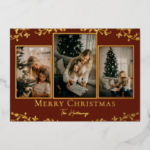 Tarjeta Festiva Con Relieve Metalizado Tarjeta de vacaciones Gold Vines 3 Photo Relieve m