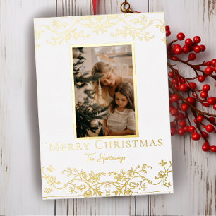 Tarjeta Festiva Con Relieve Metalizado Tarjeta de vacaciones Gold Vines One Photo Relieve