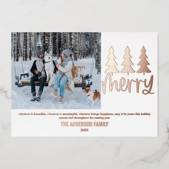 Tarjeta Festiva Con Relieve Metalizado Tarjeta de vacaciones moderna con foto y lámina do (Anverso )