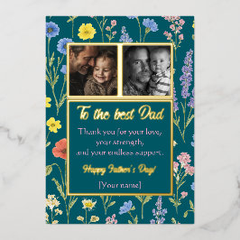 Tarjeta Festiva Con Relieve Metalizado Tarjeta del Día del Padre floral chic con fotos pe