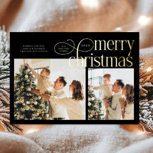 Tarjeta Festiva Con Relieve Metalizado Tarjeta familiar de Navidad moderna y sencilla con