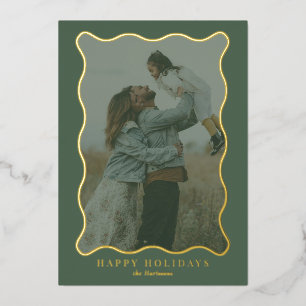 Tarjeta Festiva Con Relieve Metalizado Tarjeta fotográfica con marco ondulado verde y ros
